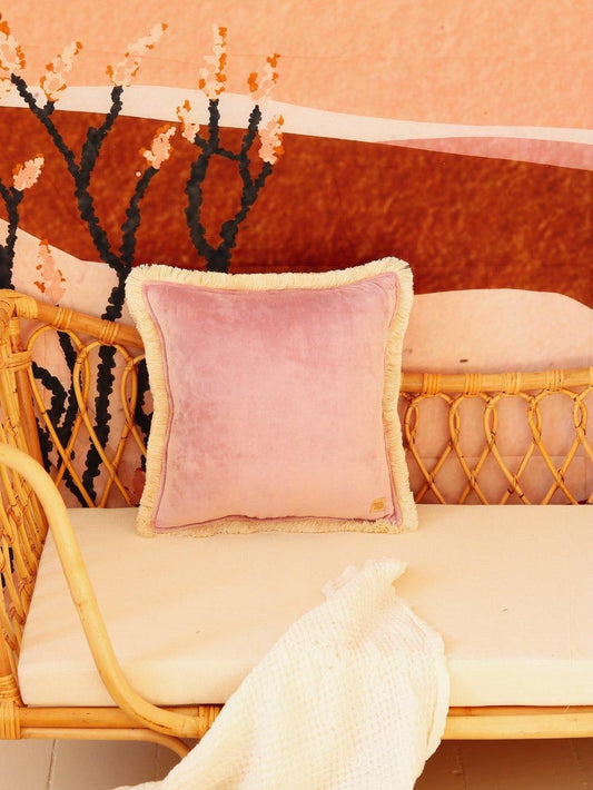 Soft Velvet "Light Pink" Pillow with Fringe by Moi Mili