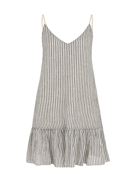 Liv Mini Ruffle Dress - Black Stripes - Sumiye Co