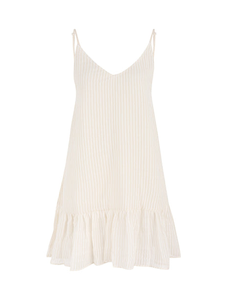 Liv Mini Ruffle Dress - White Stripes - Sumiye Co