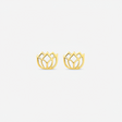 Gold lotus flower earrings on a white background