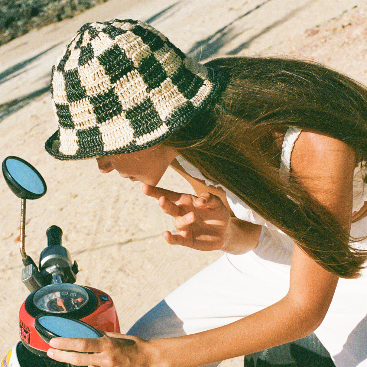 Black + White Bucket Hat - Crocheted Checkered - Sumiye Co