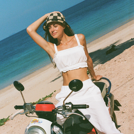 Black + White Bucket Hat - Crocheted Checkered - Sumiye Co