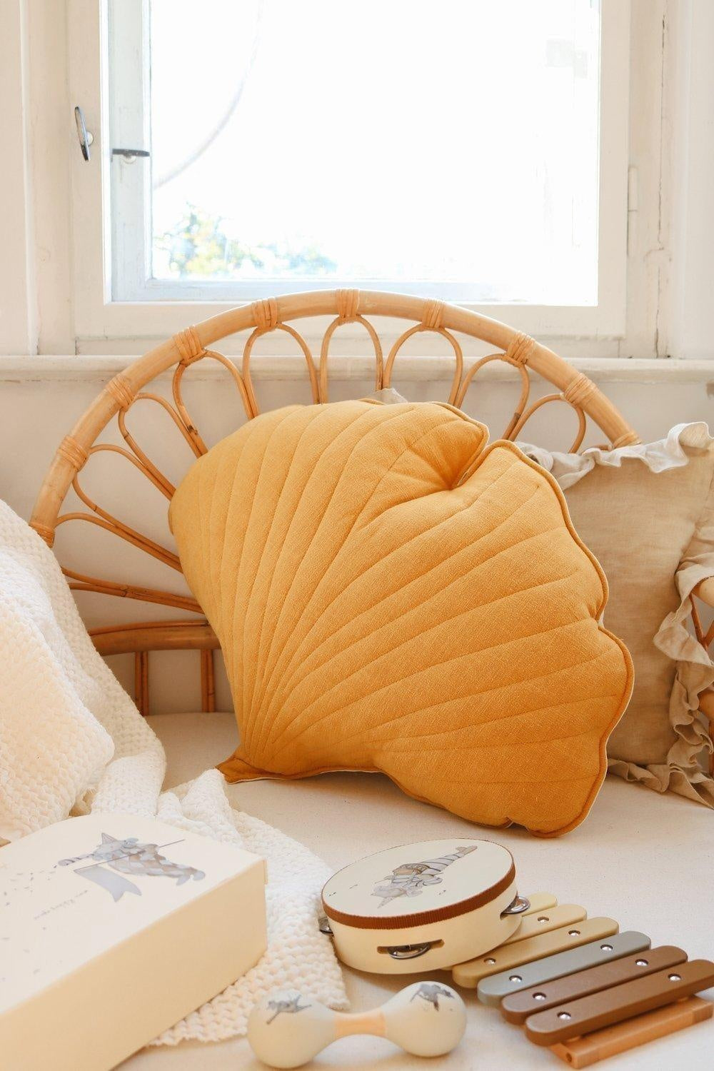 Ginkgo Leaf Pillow Linen “Mango” | Kids Room & Nursery Decor