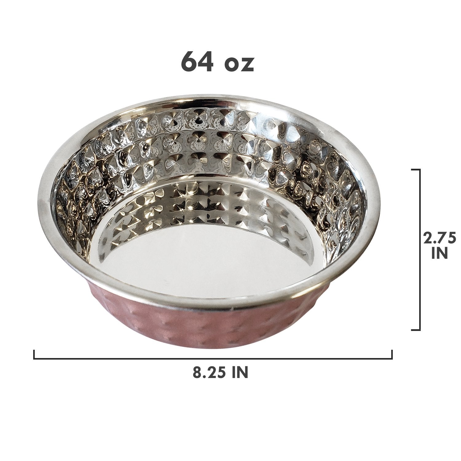 Designer Textured Stainless Steel Dog Bowl - Rose Quartz Diamond-2