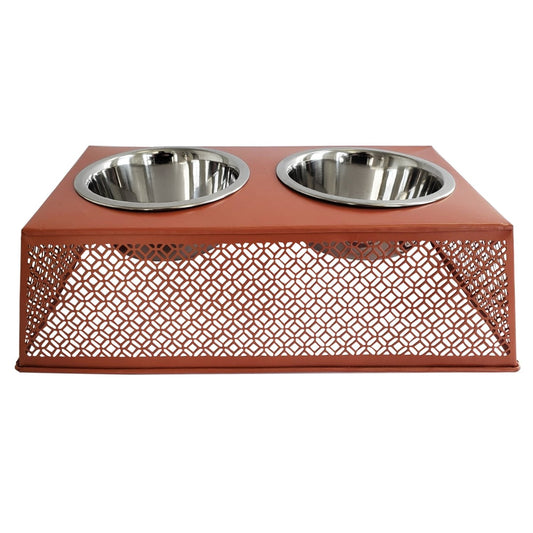 Southern Style Apricot Brandy Metal Country Feeder - 2 Stainless Steel Bowls - 16oz each-0
