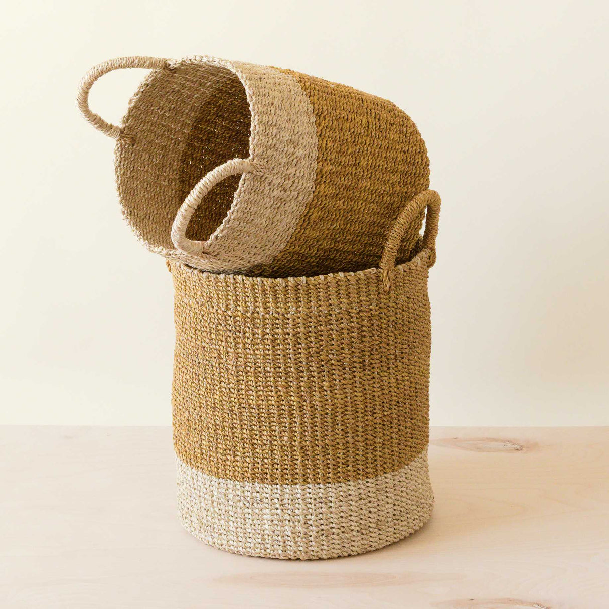- Mustard Baskets with Handle, set of 2 - Cylinder Baskets | LIKHA - LIKHÂ