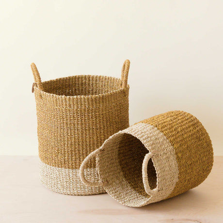 - Mustard Baskets with Handle, set of 2 - Cylinder Baskets | LIKHA - LIKHÂ