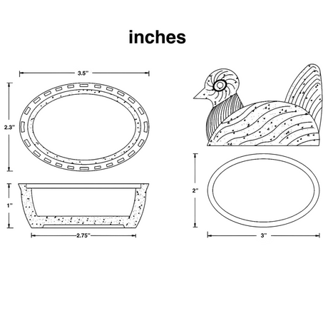 Illustration of a decorative item with dimensions labeled in inches