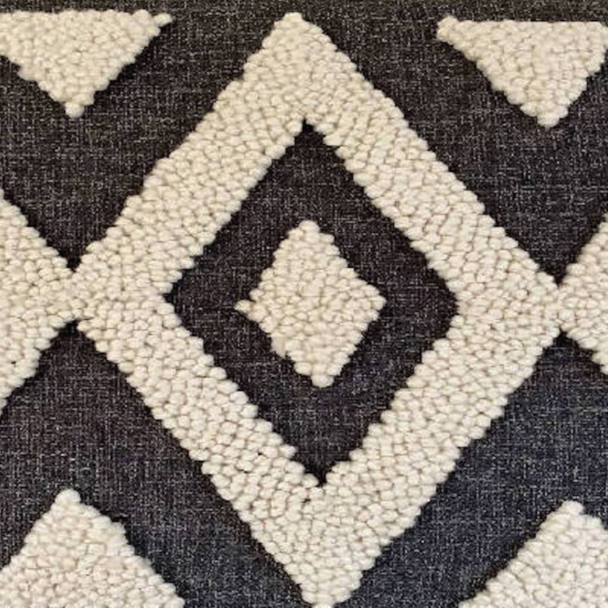 Punch Needle Ndebele Lumbar Pillow | Natural on Charcoal - Sumiye Co