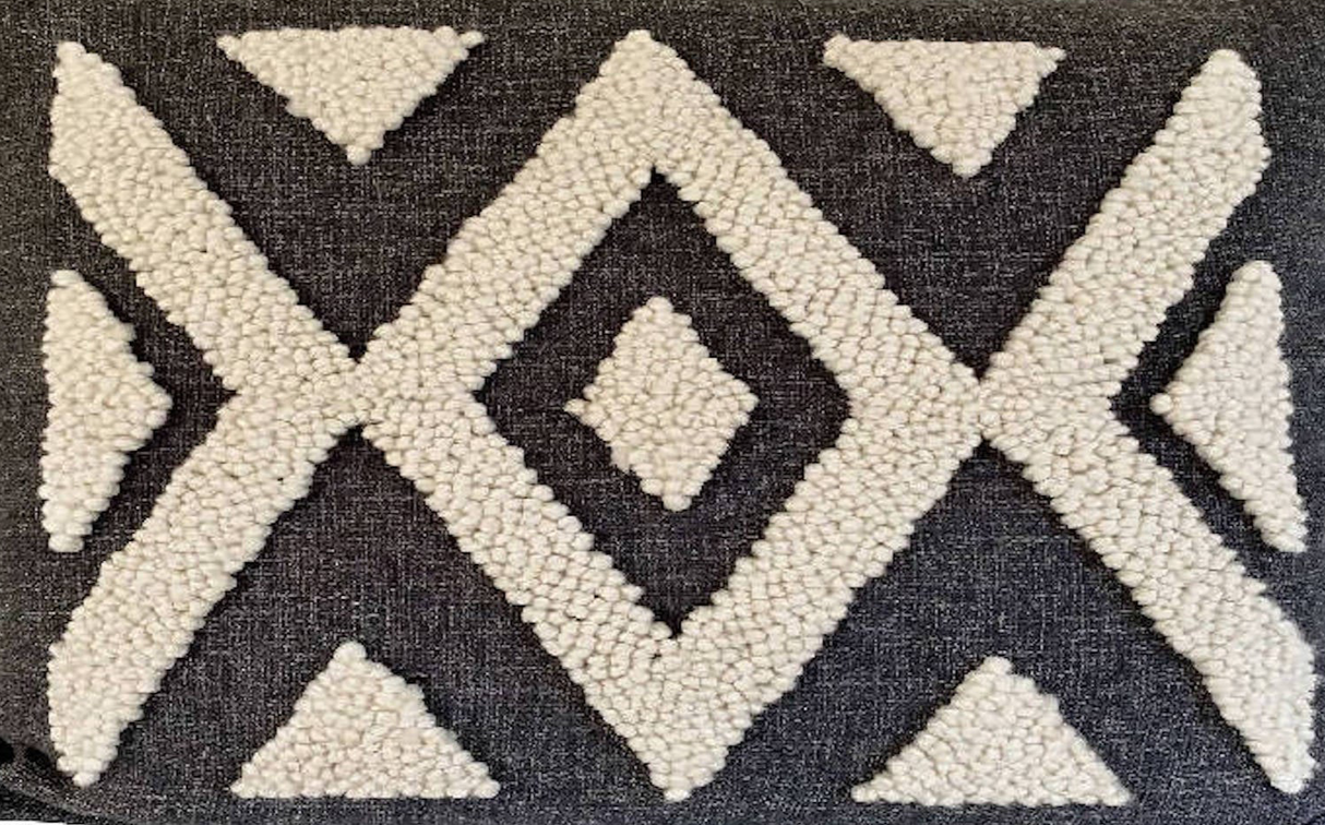 Punch Needle Ndebele Lumbar Pillow | Natural on Charcoal - Sumiye Co