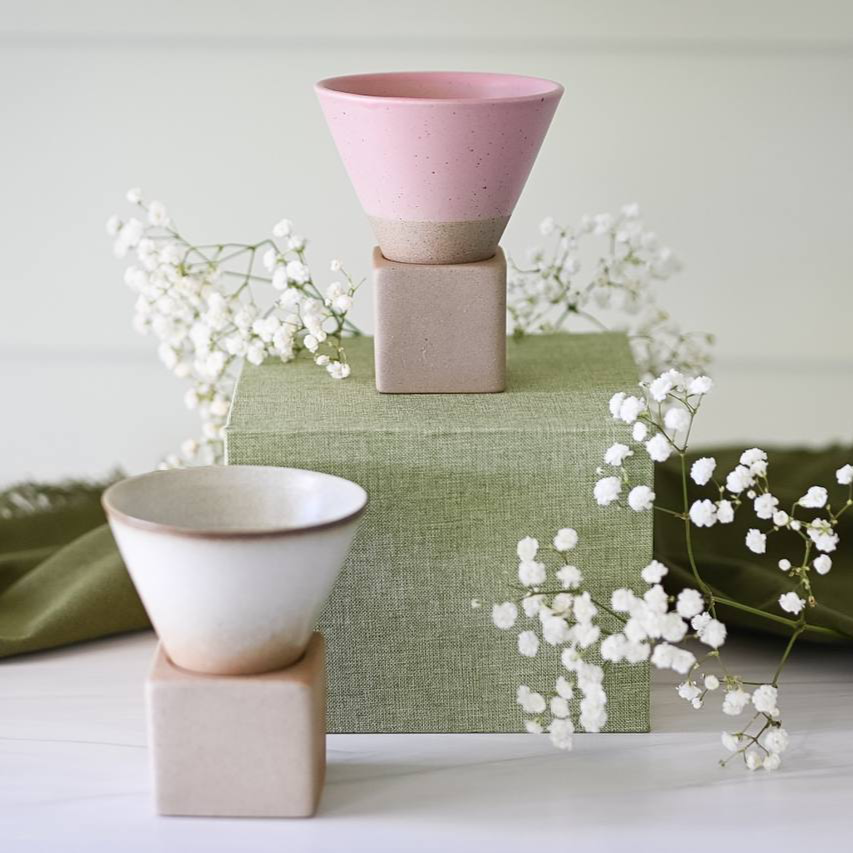 Pink Coffee Mug with Base - 6.8 oz/200ml - Sumiye Co