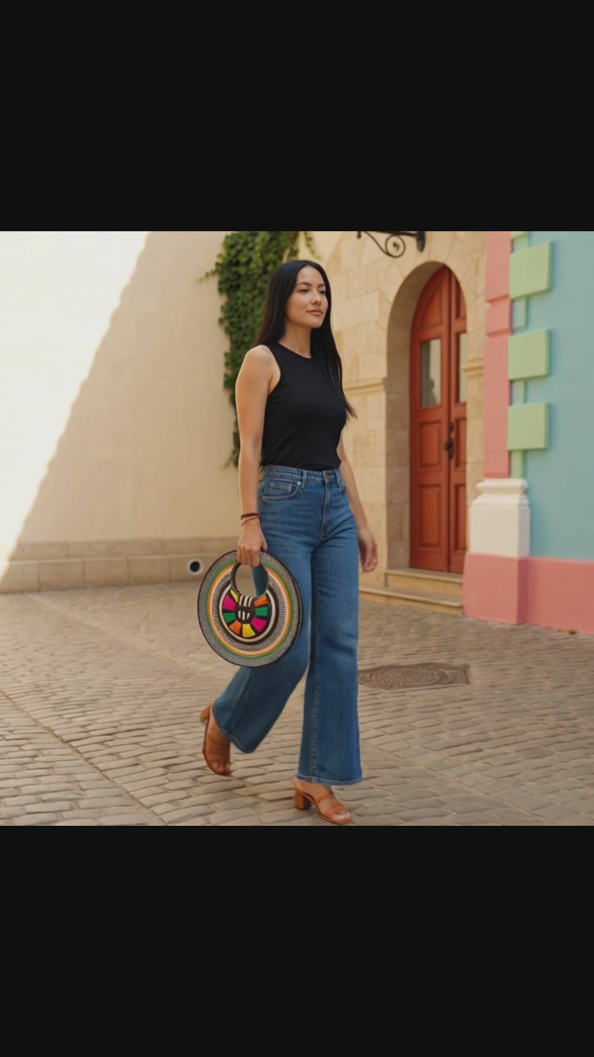 Round Tote Bag | Colorful Geometric Statement Handbag