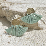 Sea Green Raffia Fan Earrings-1