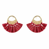 Red Raffia Fan Earrings-0
