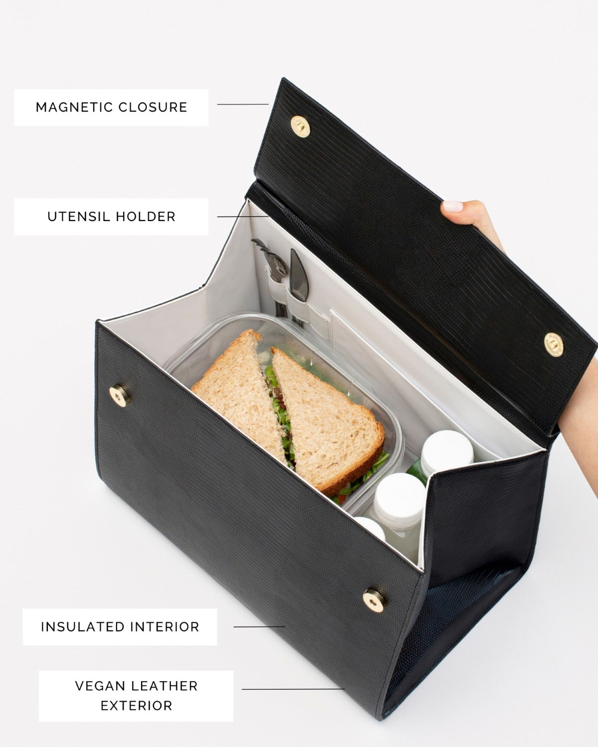 The Large Luncher  - Black Lizard | Designer Lunch Bags & Totes - Sumiye Co