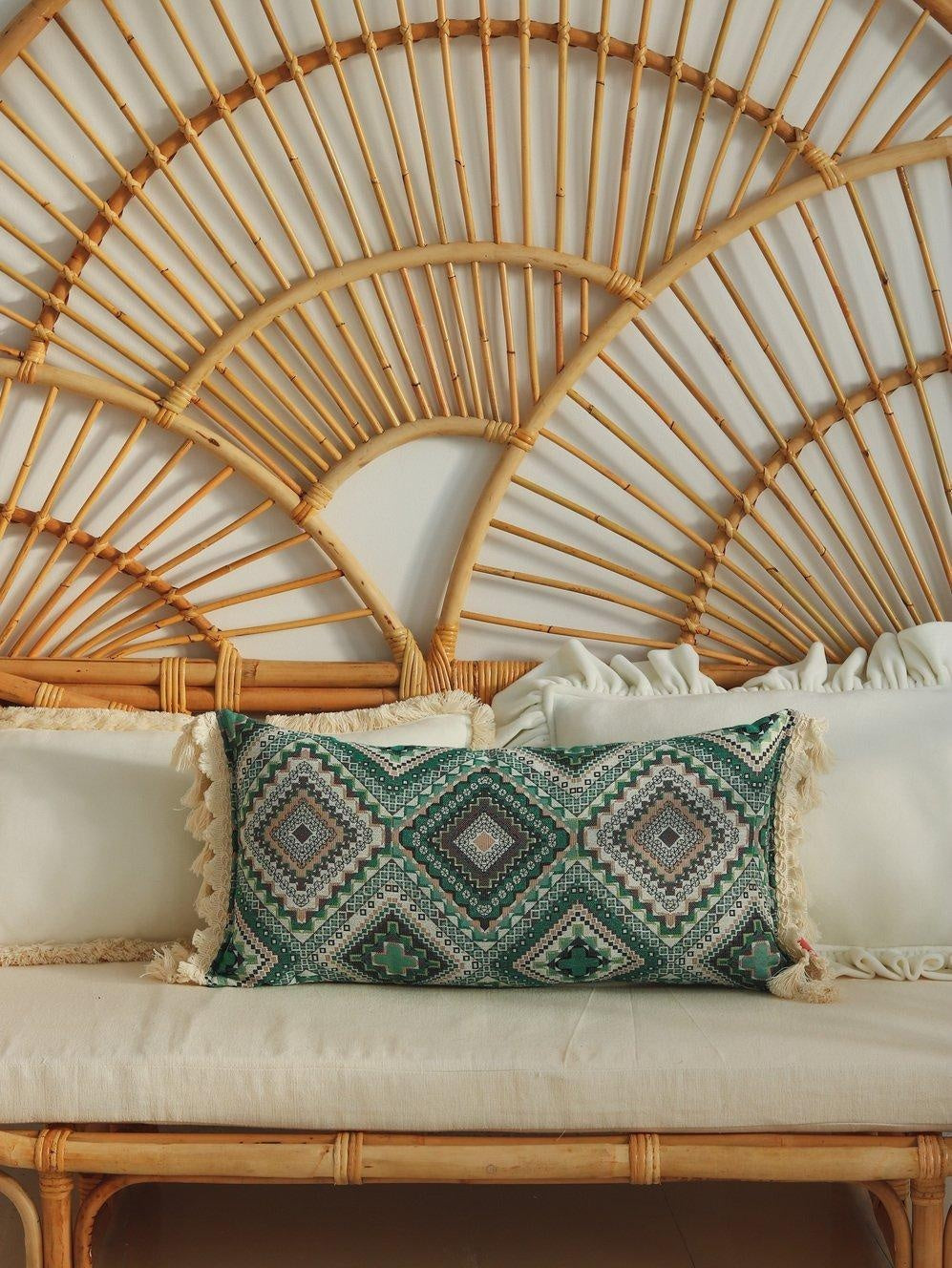 Bolster Pillow "Sea Green Mosaic" with Fringe
