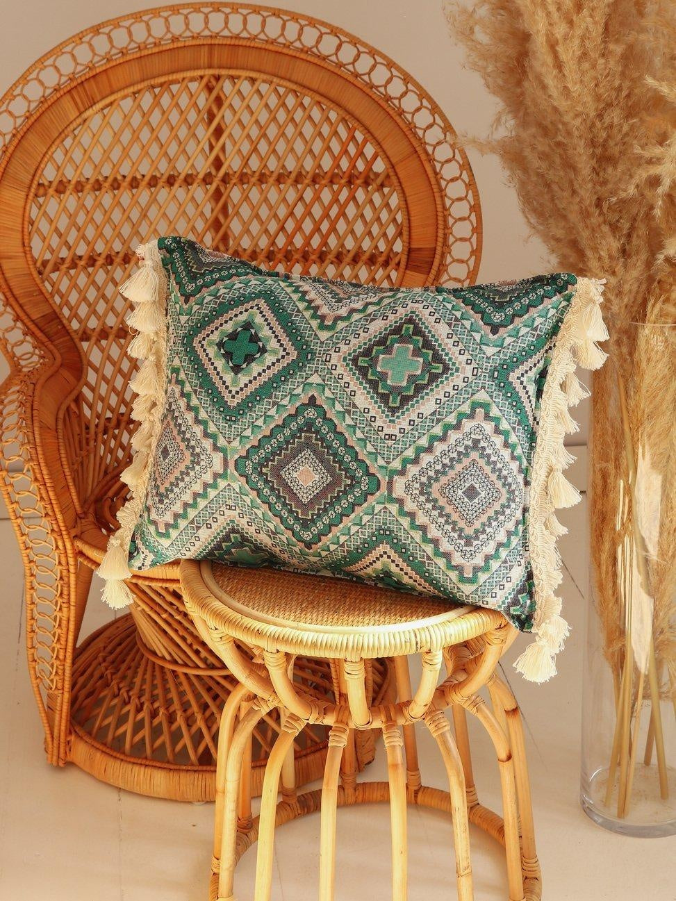 Throw Pillow "Sea Green Mosaic" with Fringe
