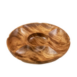 Wooden platter with divided sections on a white background