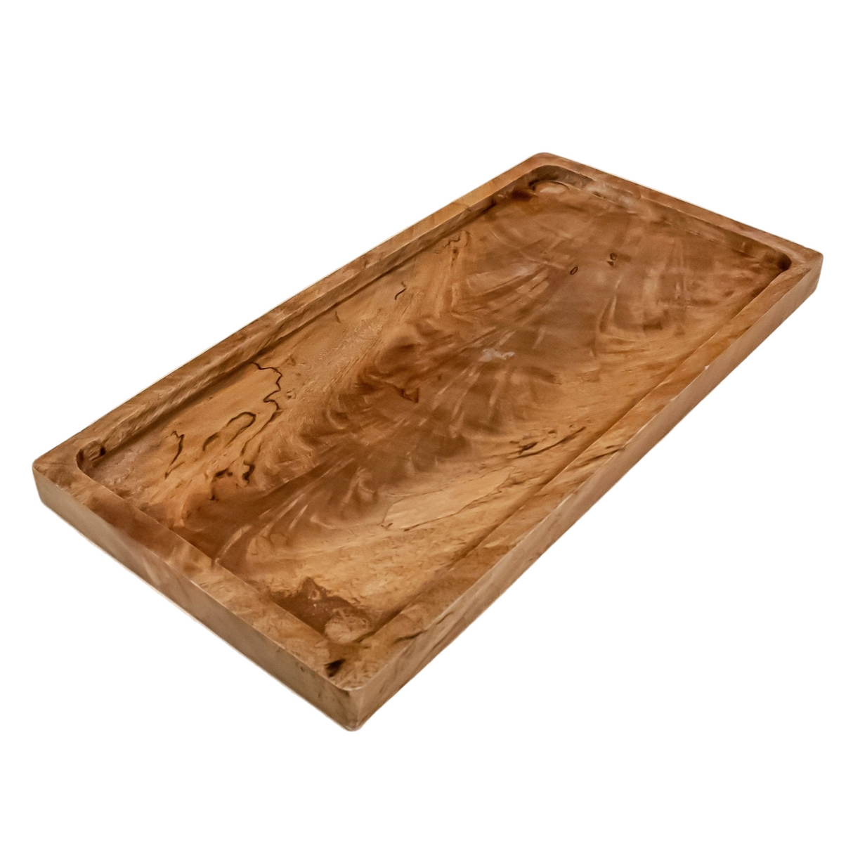 Wooden tray with a natural finish on a white background