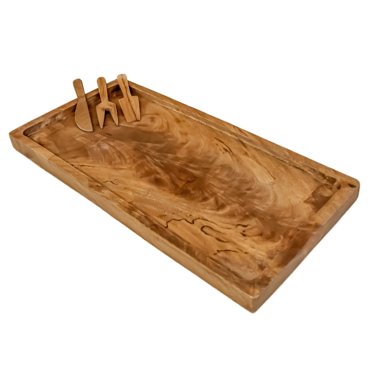 Wooden cutting board with knife holder on a white background