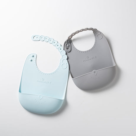 Roll & Lock Silicone Bib 2-pack - Aqua + Dove Grey by Miniware - Sumiye Co