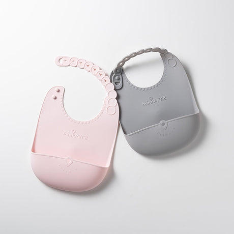 Roll & Lock Silicone Bib 2-pack - Cotton Candy + Dove Grey by Miniware - Sumiye Co
