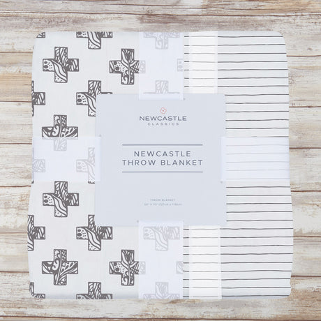 Nordic Stamp and Pencil Stripe Bamboo Muslin Newcastle Throw Blanket-1