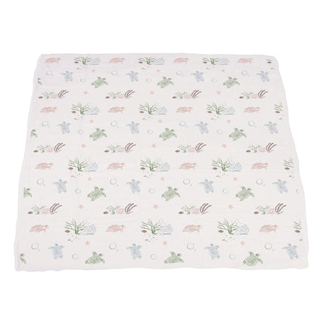 Turtles and Water Lily Bamboo Muslin Newcastle Blanket-4