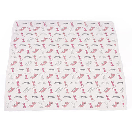 Playful Kitty and Candy Stripe Bamboo Muslin Newcastle Blanket-3