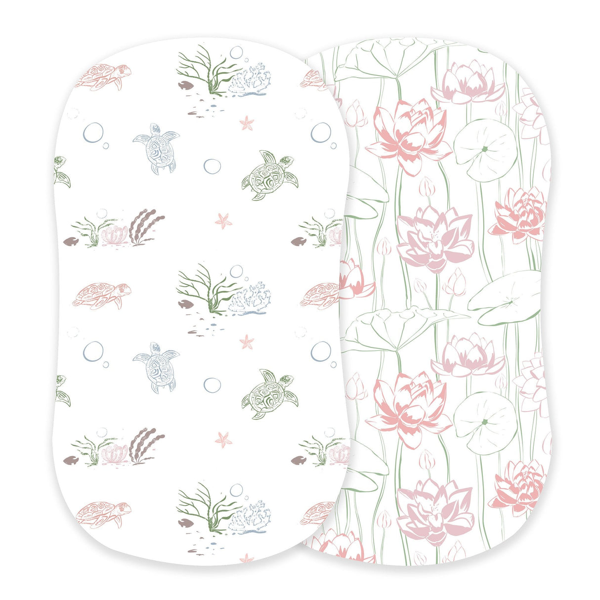 Turtles and Water Lily Bamboo Changing Pad Cover/Bassinet Sheets-0