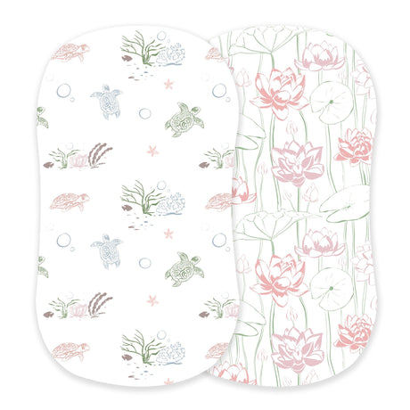 Turtles and Water Lily Bamboo Changing Pad Cover/Bassinet Sheets-0