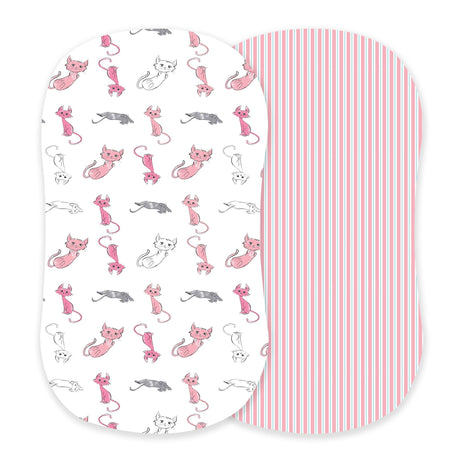 Playful Kitty and Candy Stripe Bamboo Changing Pad Cover/Bassinet Sheets-0