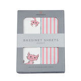 Playful Kitty and Candy Stripe Bamboo Changing Pad Cover/Bassinet Sheets-1