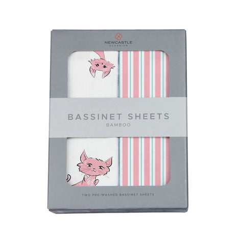 Playful Kitty and Candy Stripe Bamboo Changing Pad Cover/Bassinet Sheets-1