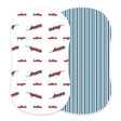 Vintage Steam Trains and Blue and White Stripe Bamboo Changing Pad Cover/Bassinet Sheets-0