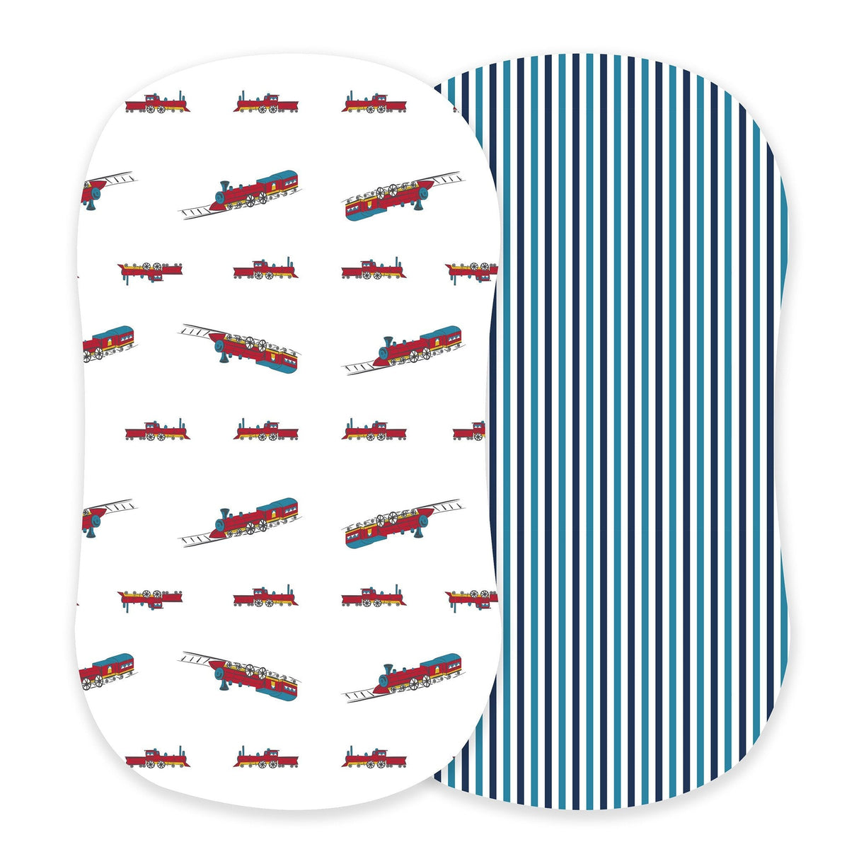 Vintage Steam Trains and Blue and White Stripe Bamboo Changing Pad Cover/Bassinet Sheets-0