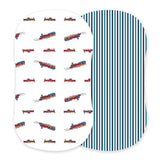 Vintage Steam Trains and Blue and White Stripe Bamboo Changing Pad Cover/Bassinet Sheets-0
