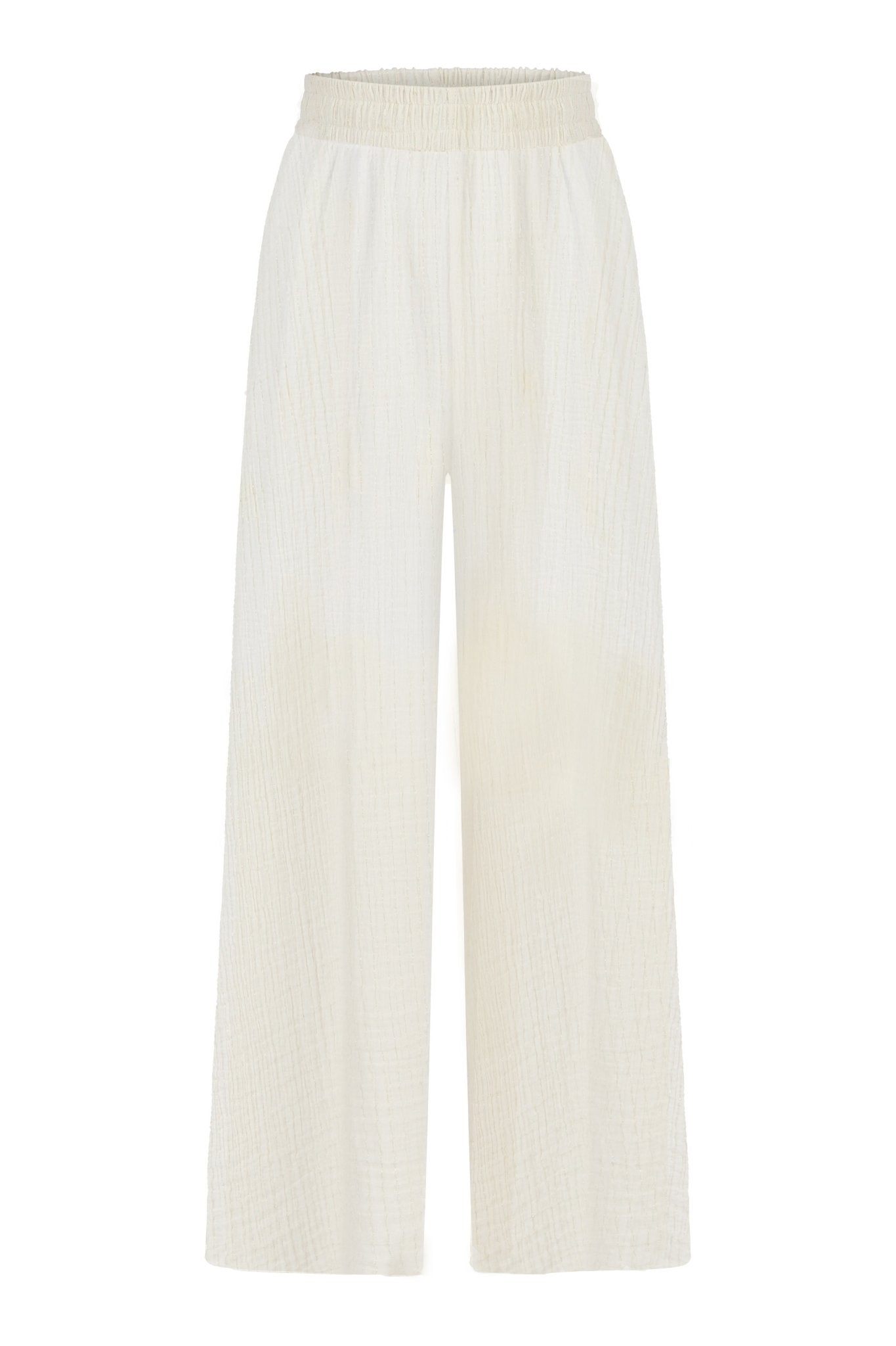 Skye Palazzo Pants - Natural With Gold Stripes by The Handloom