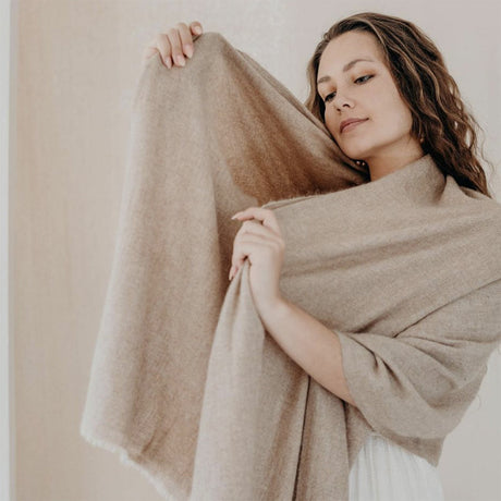 Beige Handloom Cashmere Scarf by SLATE + SALT - Sumiye Co