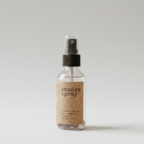 Bottle of smudge spray on a white background