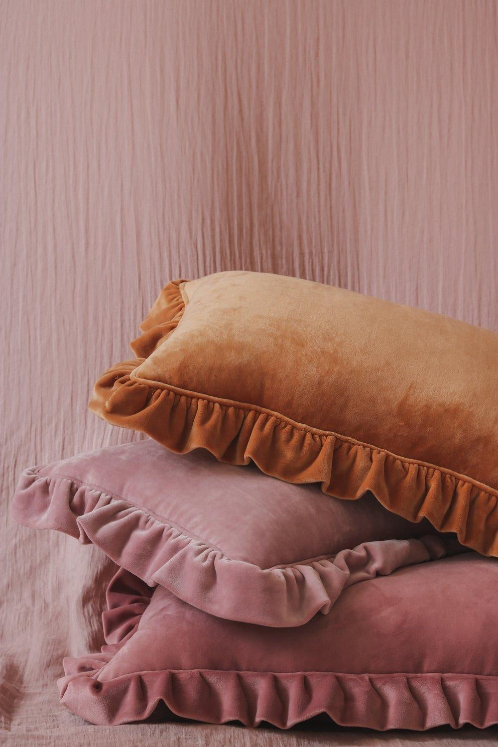 Pillow with Frill “Caramel” Soft Velvet | Kids Room & Nursery Decor