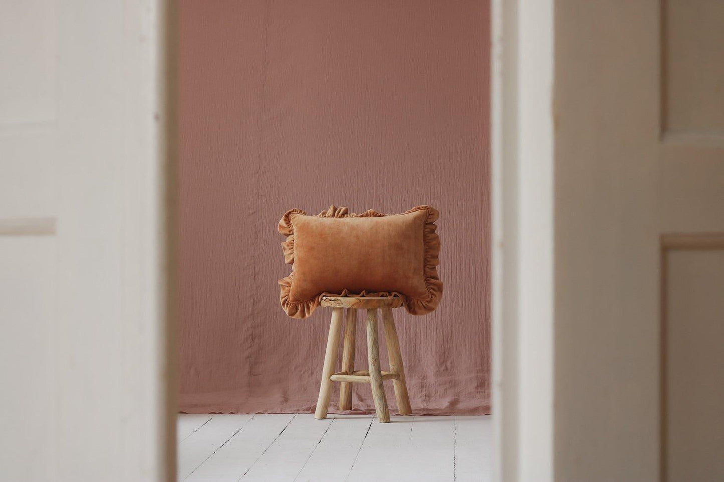 Pillow with Frill “Caramel” Soft Velvet | Kids Room & Nursery Decor