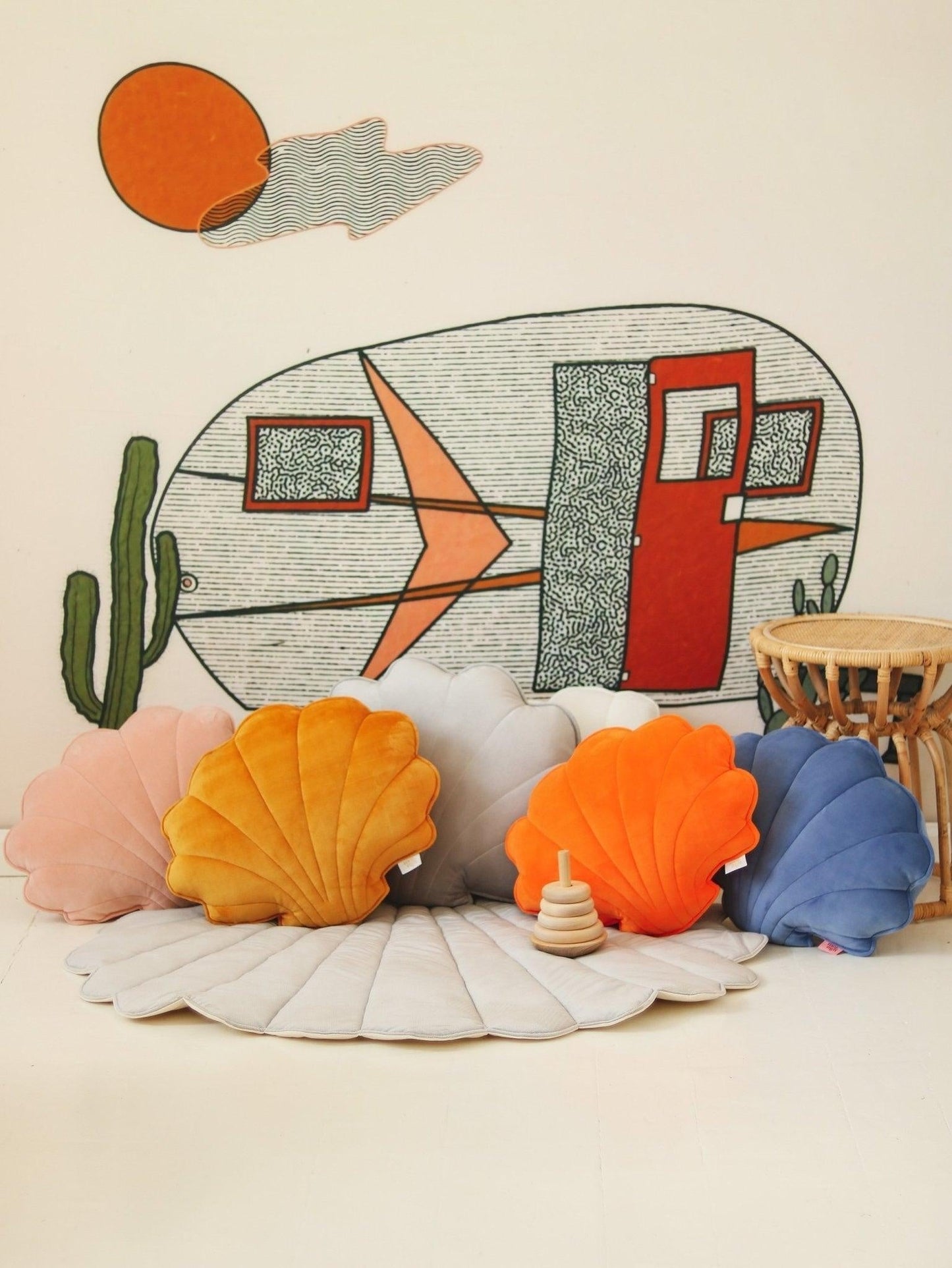 Shell Pillow Soft Velvet "Apricot" | Kids Room & Nursery Decor