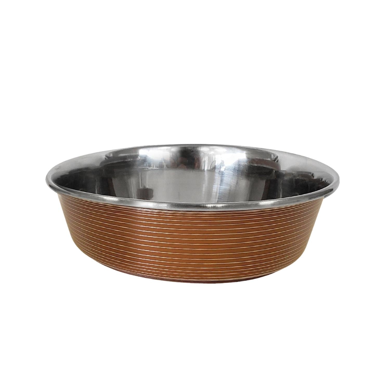 Striped Deluxe Dog Bowl - Stainless Steel - Brown - 29 oz-0