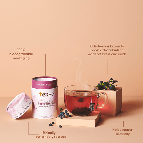 Tease Tea tube-refill > wellness > biodegradable > tea > immunity tea > antioxidants > elderberry Berry Booster Berry Booster Tea - Immunity Support - Tease Wellness Blends