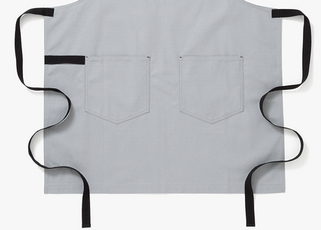 Gray apron with black straps on a white background