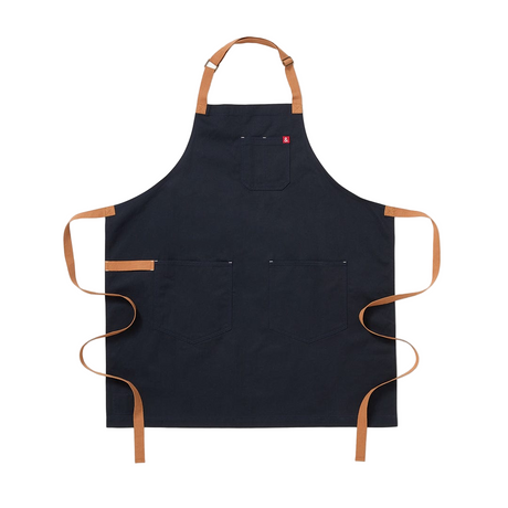 Black apron with brown straps on a white background