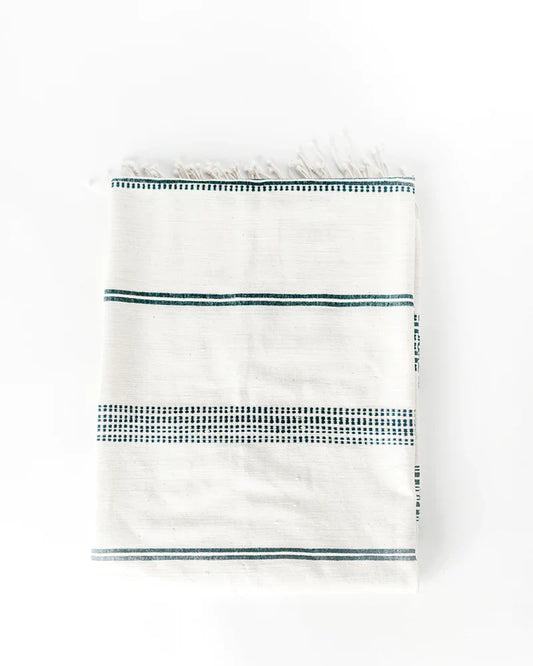 Aden Throw Blanket 38" x 72" | Natural / Navy Hand-Spun Cotton