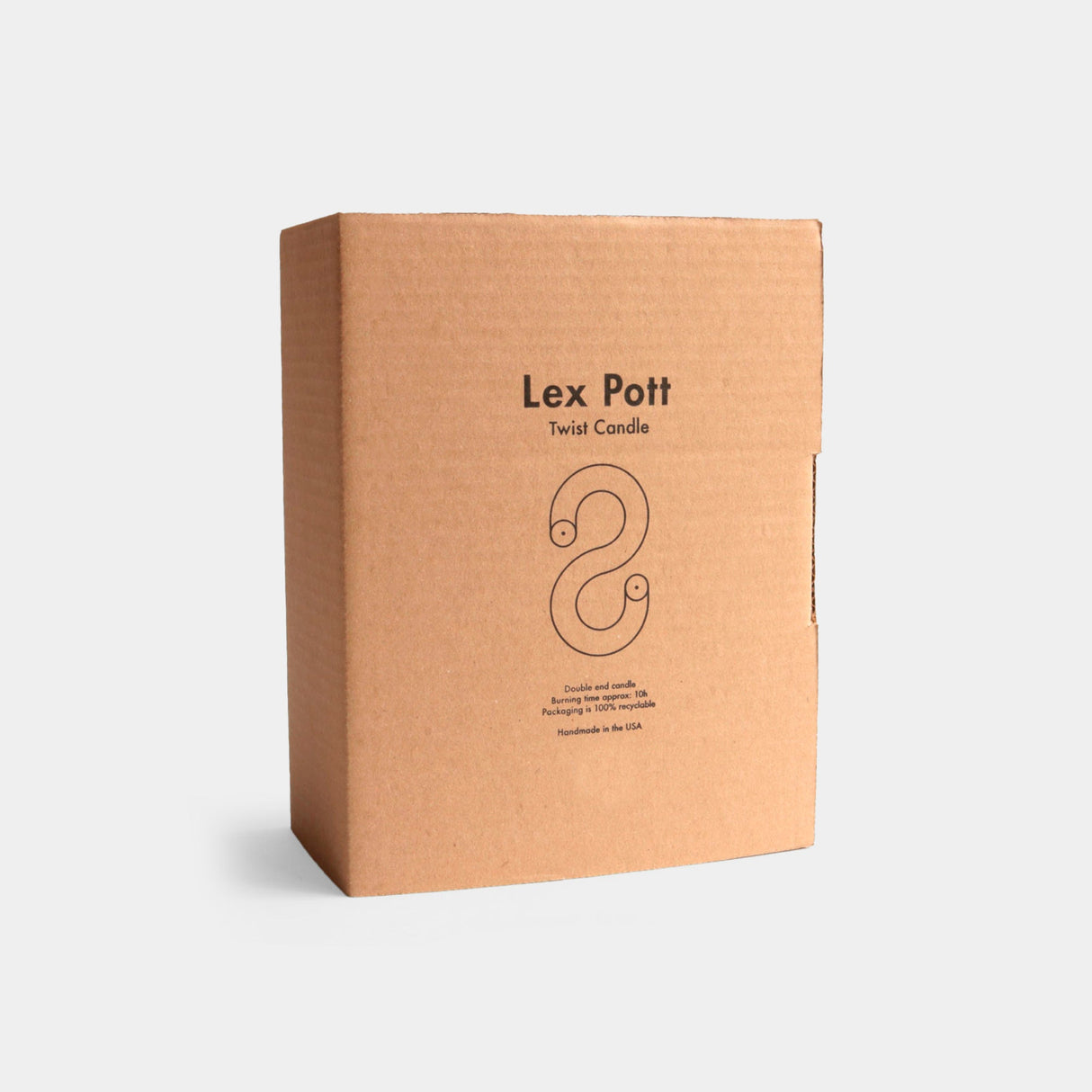 Kraft paper box with 'Lex Pott' branding on a white background