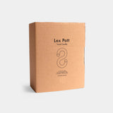 Kraft paper box with 'Lex Pott' branding on a white background